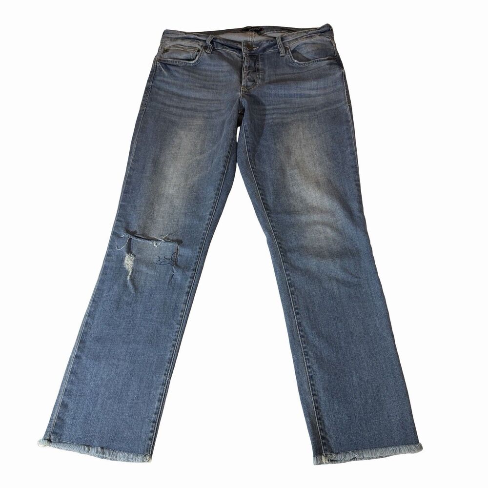 Dear John Jeans Women's Sz 28 Medium Wash Erin Slim Straight Ankle Crop Raw Hem